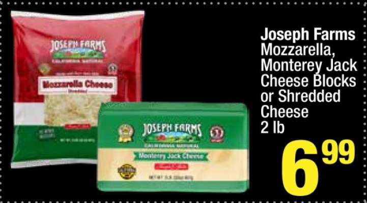 Joseph Farms Mozzarella, Monterey Jack Cheese Blocks or Shredded Cheese