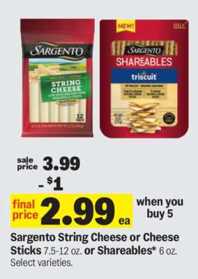 Sargento String Cheese or Cheese Sticks or Shareables