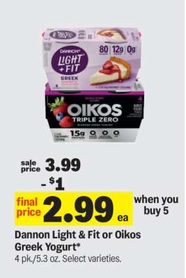 Dannon Light & Fit or Oikos Greek Yogurt*