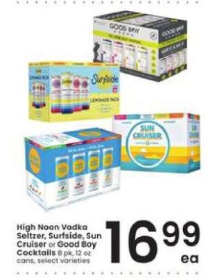 High Noon Vodka Seltzer, Surfside, Sun Cruiser or Good Boy Cocktails
