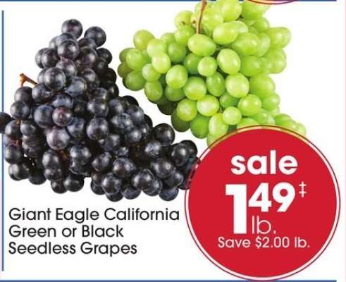 Giant Eagle California Green or Black Seedless Grapes