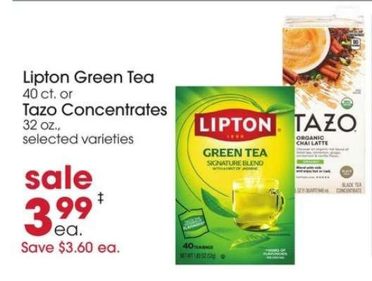 Lipton Green Tea or Tazo Concentrates