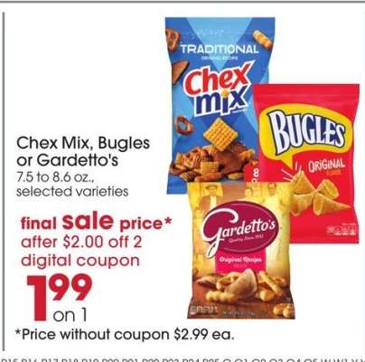 Chex Mix, Bugles or Gardetto's