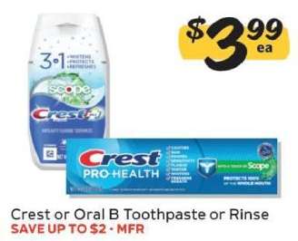Crest or Oral B Toothpaste or Rinse
