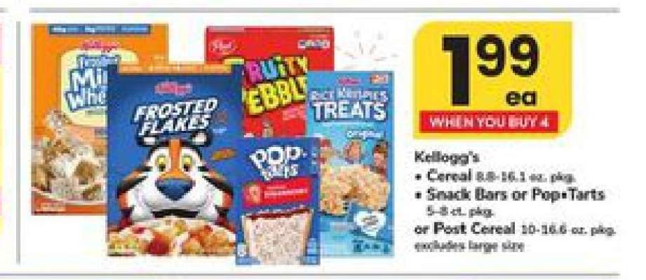 Kellogg's Cereal or Snack Bars or Pop-Tarts or Post Cereal