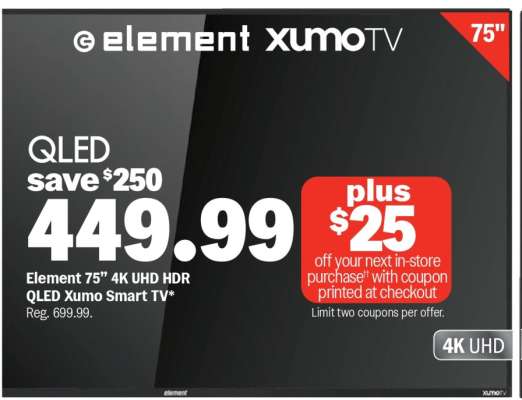 Element 75" 4K UHD HDR QLED Xumo Smart TV