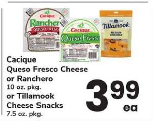Cacique Queso Fresco Cheese or Ranchero or Tillamook Cheese Snacks