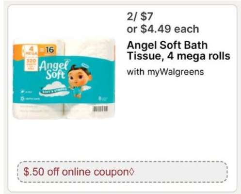 Angel Soft Bath Tissue, 4 mega rolls