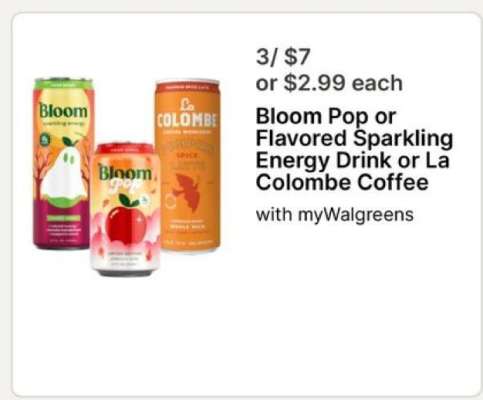 Bloom Pop or Flavored Sparkling Energy Drink or La Colombe Coffee
