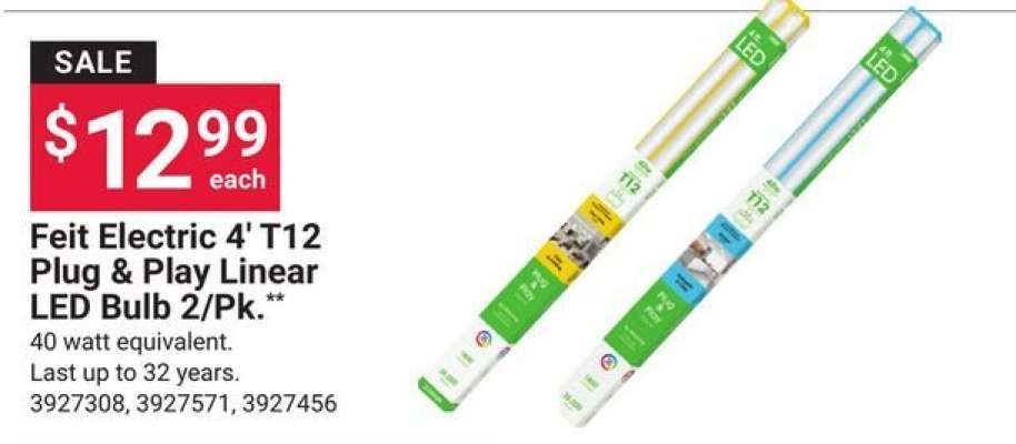 Feit Electric 4' T12 Plug & Play Linear LED Bulb 2/Pk.