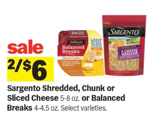 Sargento Shredded, Chunk or Sliced Cheese or Balanced Breaks