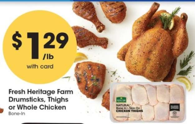 Fresh Heritage Farm Drumsticks, Thighs or Whole Chicken