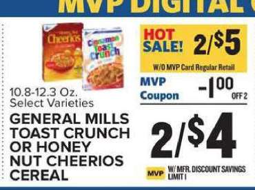 General Mills Toast Crunch or Honey Nut Cheerios Cereal