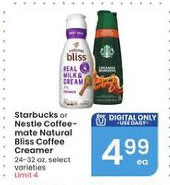 Starbucks or Nestle Coffee-mate Natural Bliss Coffee Creamer