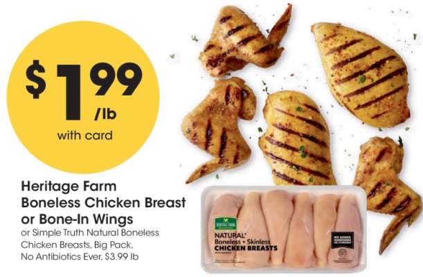 Heritage Farm Boneless Chicken Breast or Bone-In Wings