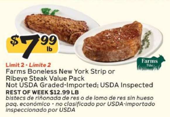 Farms Boneless New York Strip or Ribeye Steak Value Pack