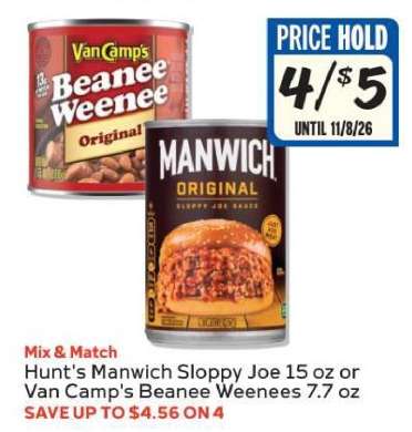 Hunt's Manwich Sloppy Joe or Van Camp's Beanee Weenees