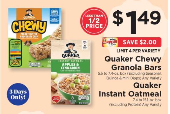 Quaker Chewy Granola Bars & Quaker Instant Oatmeal