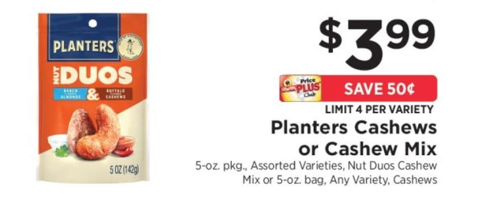 Planters Cashews or Cashew Mix