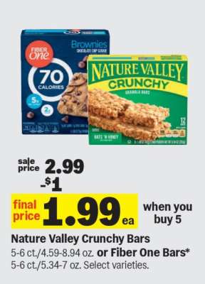 Nature Valley Crunchy Bars or Fiber One Bars