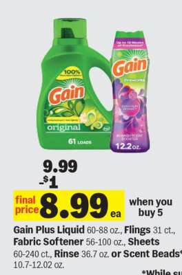 Gain Plus Liquid, Flings, Fabric Softener, Sheets, Rinse or Scent Beads