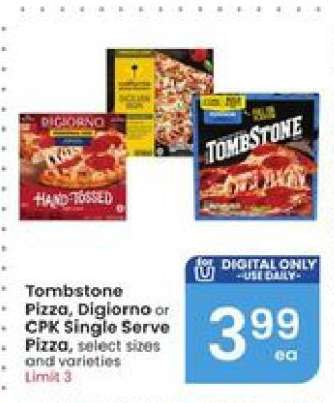 Tombstone Pizza, Digiorno or CPK Single Serve Pizza