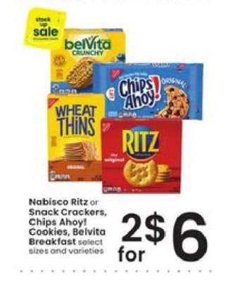 Nabisco Ritz or Snack Crackers, Chips Ahoy! Cookies, Belvita Breakfast