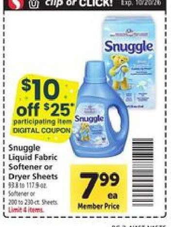 Snuggle Liquid Fabric Softener or Dryer Sheets