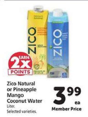 Zico Natural or Pineapple Mango Coconut Water