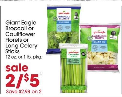 Giant Eagle Broccoli or Cauliflower Florets or Long Celery Sticks
