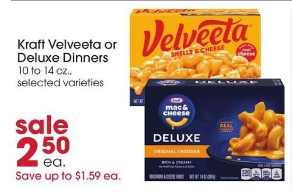 Kraft Velveeta or Deluxe Dinners