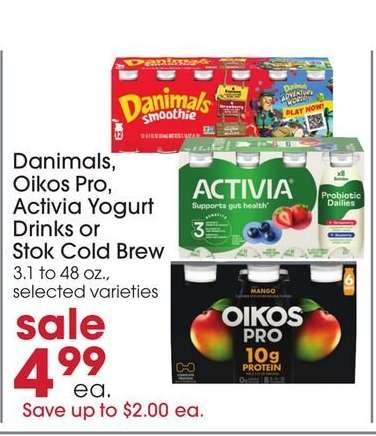 Danimals, Oikos Pro, Activia Yogurt Drinks or Stok Cold Brew