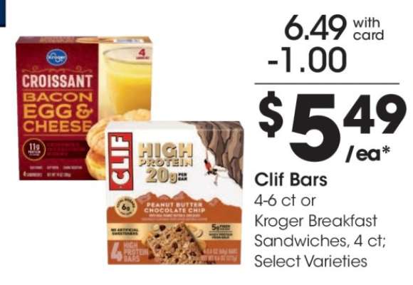 Clif Bars or Kroger Breakfast Sandwiches