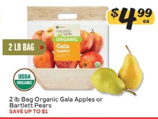 2 lb Bag Organic Gala Apples or Bartlett Pears