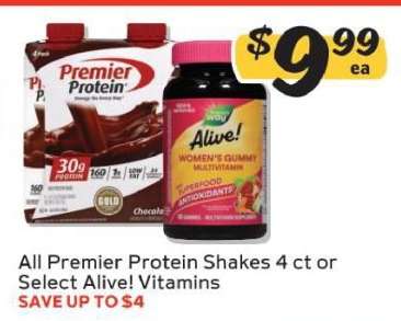 Premier Protein Shakes or Alive! Vitamins