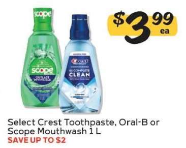 Select Crest Toothpaste, Oral-B or Scope Mouthwash 1 L