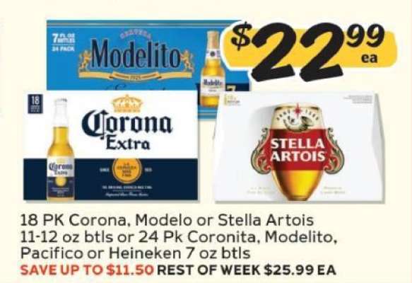 18 PK Corona, Modelo or Stella Artois