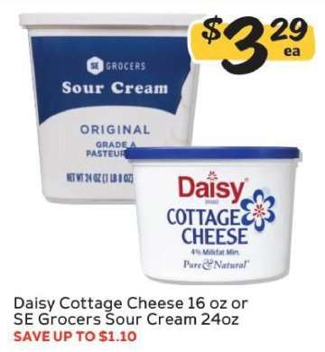 Daisy Cottage Cheese 16 oz or SE Grocers Sour Cream 24oz