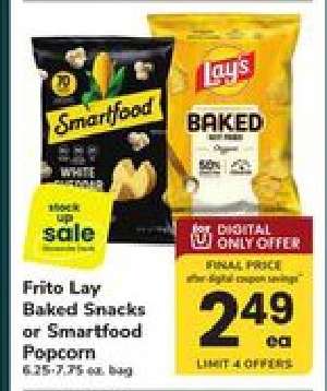 Frito Lay Baked Snacks or Smartfood Popcorn