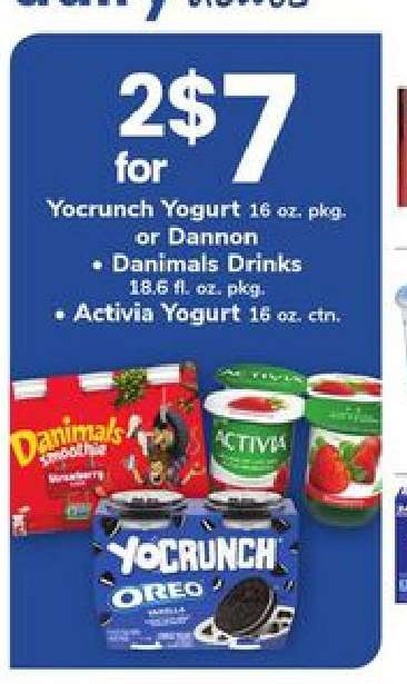 YoCrunch Yogurt, Dannon Danimals Drinks, Activia Yogurt