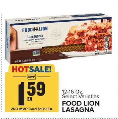 FOOD LION LASAGNA