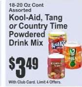 Kool-Aid, Tang or Country Time Powdered Drink Mix