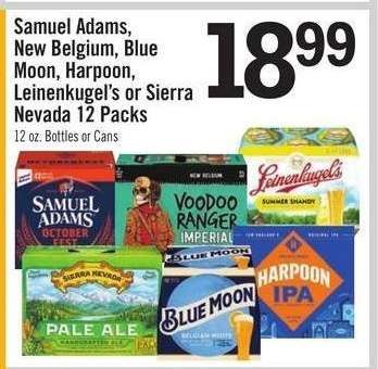 Samuel Adams, New Belgium, Blue Moon, Harpoon, Leinenkugel’s or Sierra Nevada 12 Packs