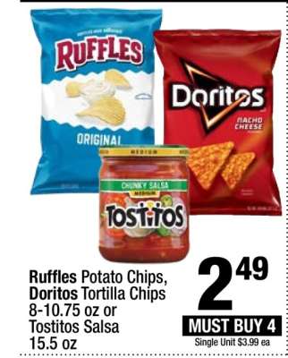 Ruffles Potato Chips, Doritos Tortilla Chips or Tostitos Salsa