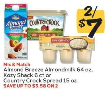 Almond Breeze Almondmilk 64 oz, Kozy Shack 6 ct or Country Crock Spread 15 oz