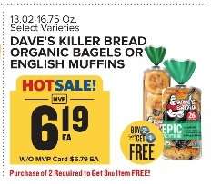 Dave's Killer Bread Organic Bagels or English Muffins