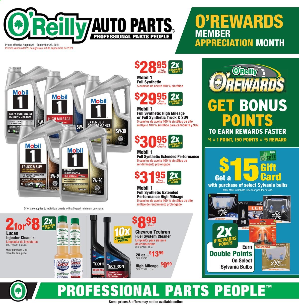 O'Reilly Auto Parts ad  - 08.25.2021 - 09.28.2021.