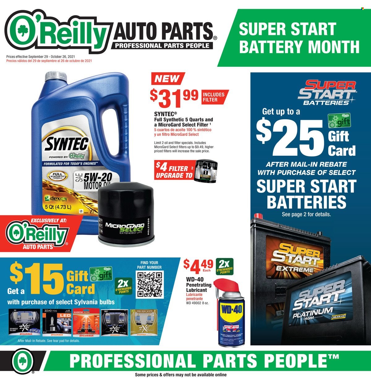 O'Reilly Auto Parts ad  - 09.29.2021 - 10.26.2021.