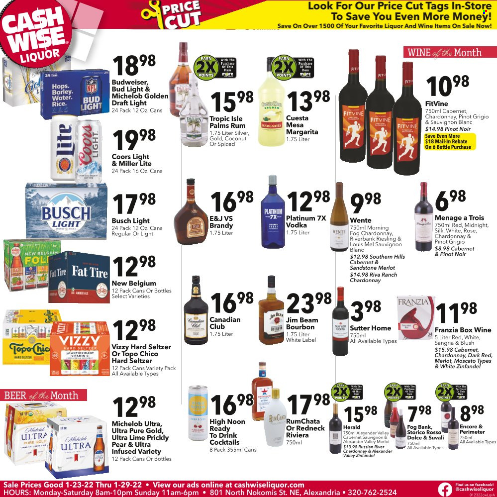Cash Wise Liquor Only ad  - 01.23.2022 - 01.29.2022.