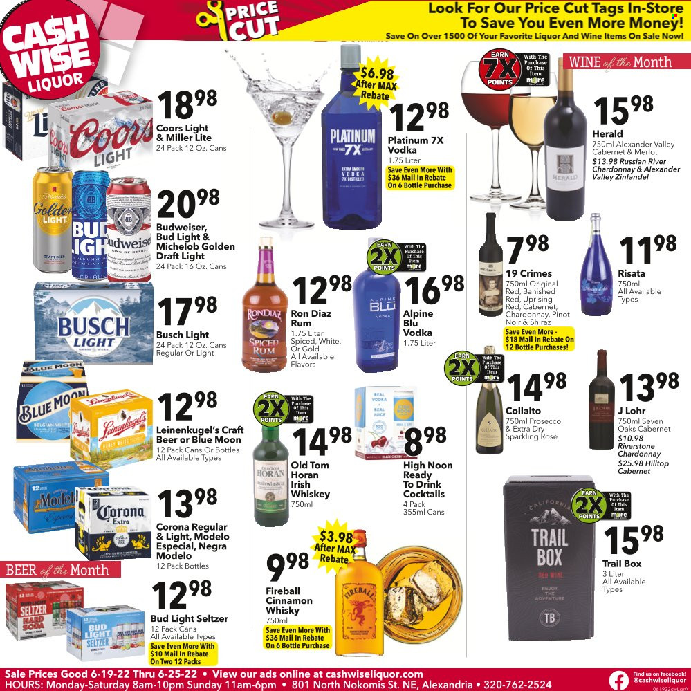 Cash Wise Liquor Only ad  - 06.19.2022 - 06.25.2022.